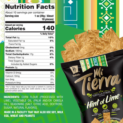 Barcel Mi Tierra Hint of Lime 9.9 oz Bag, Salt and Lime Tortilla Chip Strips