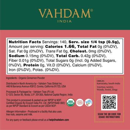 (2 pack) VAHDAM Organic Cinnamon Powder Spice, 2.47 oz (70 g) | USDA Organic Ground Cinnamon, Non-GMO, Gluten-Free Cooking & Baking Spice