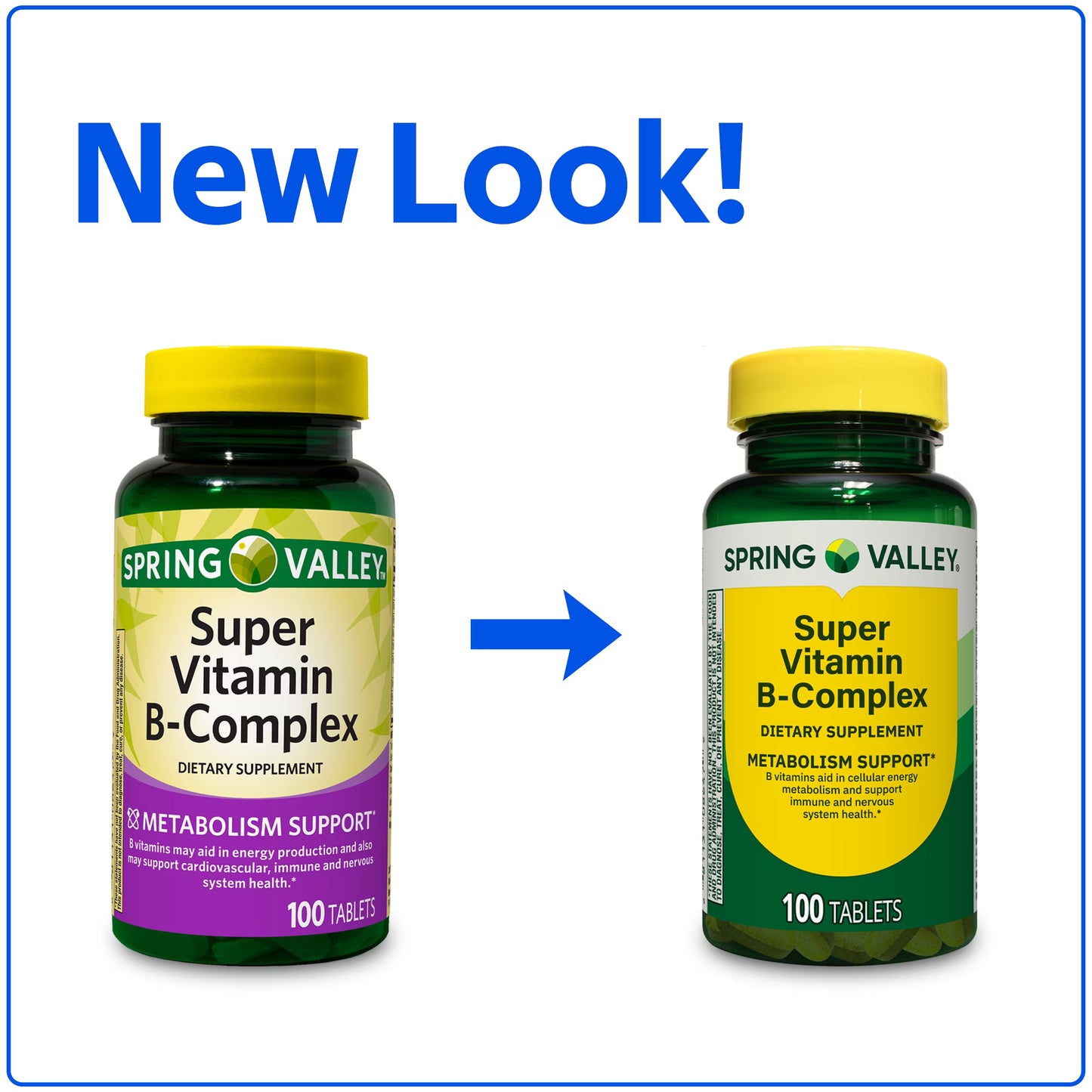 Spring Valley Super Vitamin B-Complex Dietary Supplement, 100 Count, Tablets for Metabolism Support
