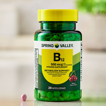 (3 pack) Spring Valley Sublingual Vitamin B12 Supplement, Cherry Flavor, 500 mcg, 200 Count, Microlozenges for Metabolism Support