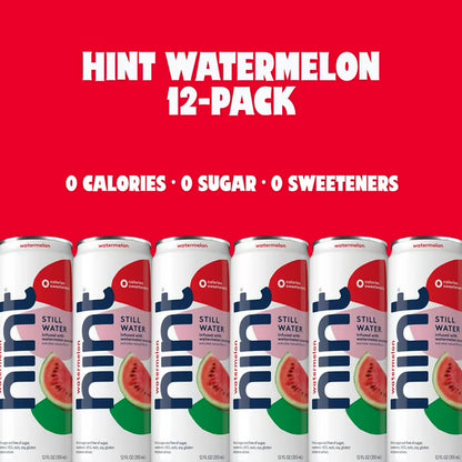 Hint Canned Water, Watermelon-Purified Flavored Water with Zero Calories, Natural Flavors, and Sugar Free - 12 Fl Oz Cans (Pack of 12)
