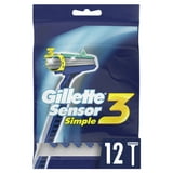 Gillette Sensor3 Simple3 Men's Disposable Razors, 12 Razors