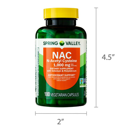 Spring Valley NAC, 1,000 mg Vegetarian Capsules, Immune Support Dietary Supplement, 100 Count