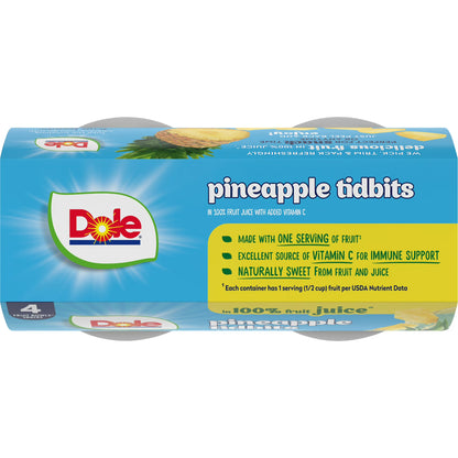 (4 pack) Dole Fruit Bowls Pineapple Tidbits in 100% Fruit Juice, 4 oz Cups (4 Pack)