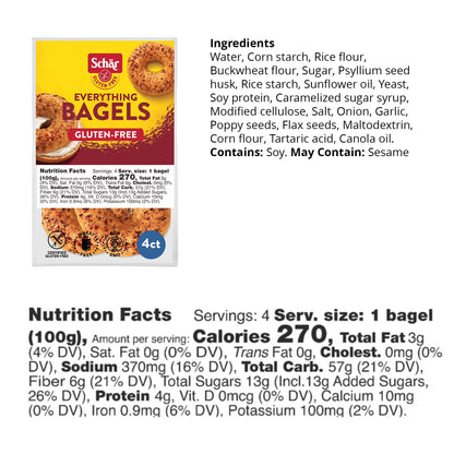 Schar Gluten Free Pre-Sliced Everything, Gluten Free Chewy Bagels, 14.1oz