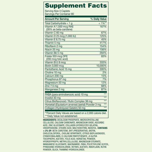 (3 pack) Spring Valley Hair, Skin & Nails Caplets Dietary Supplement, 240 Count