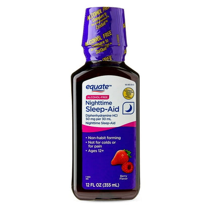 Equate Alcohol-Free Nighttime Sleep Aid Diphenhydramine 50 mg Liquid, Berry Flavor,12 fl oz , Compare to VICKS ZzzQuil Nighttime Sleep-Aid Active Ingredient