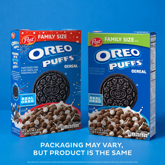 Post OREO PUFFS Cereal, Crunchy 16.5 oz box
