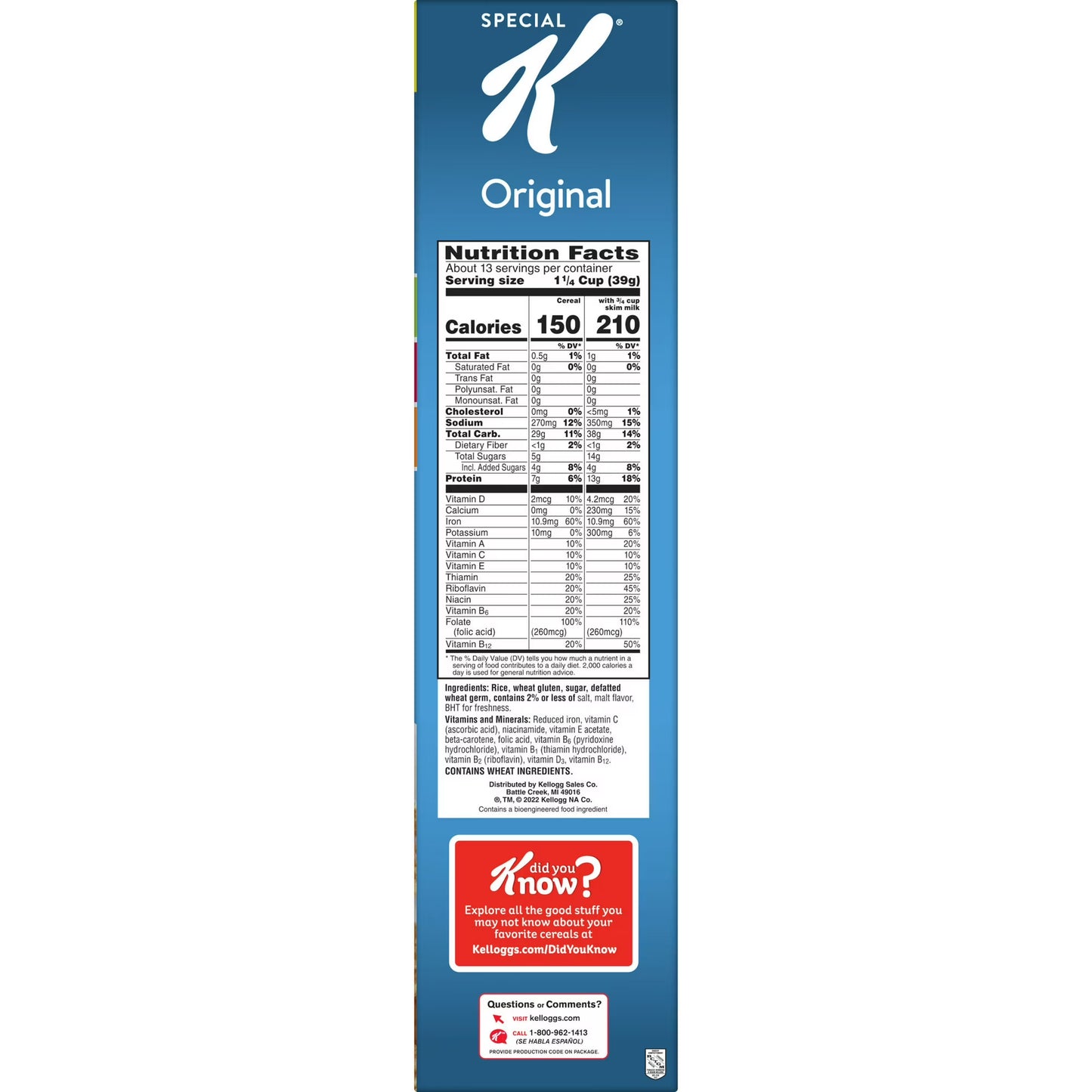Kellogg's Special K Original Breakfast Cereal Family Size Box, 18 oz