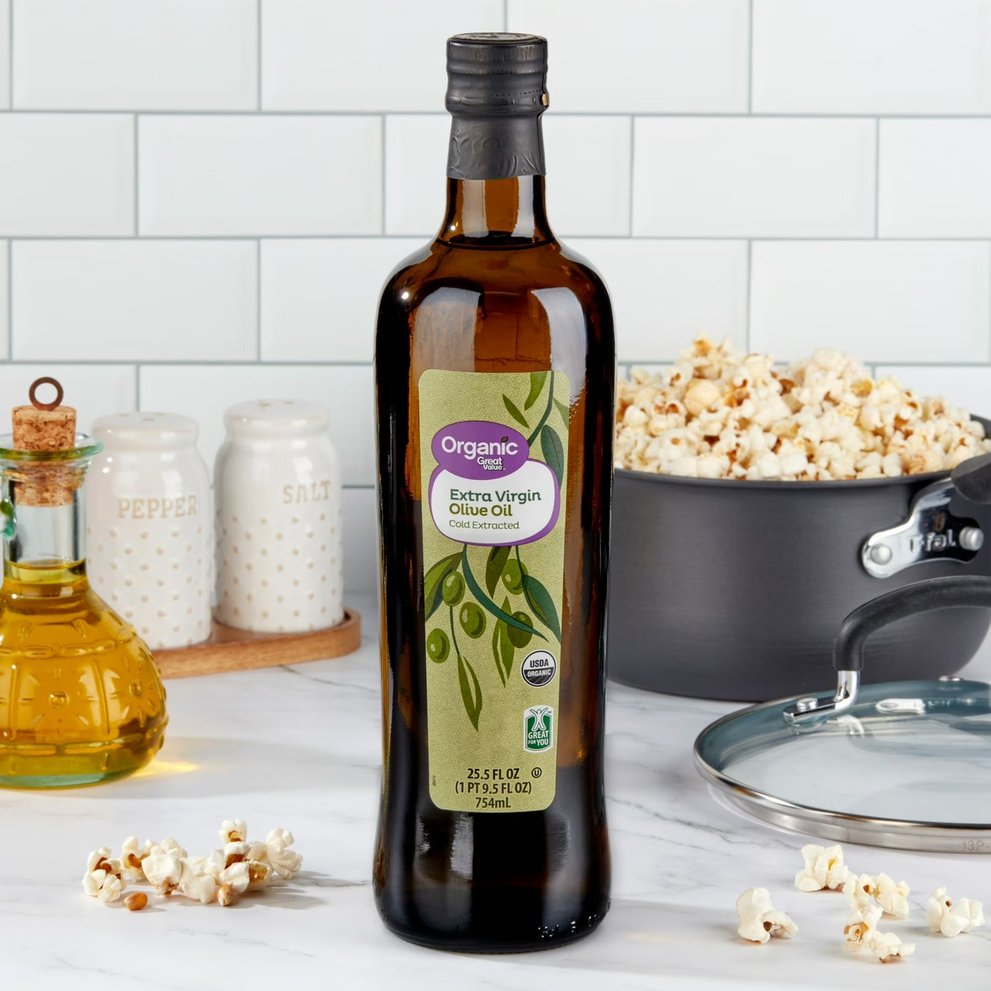 Great Value Organic Extra Virgin Olive Oil, 25.5 fl oz Glass Bottle