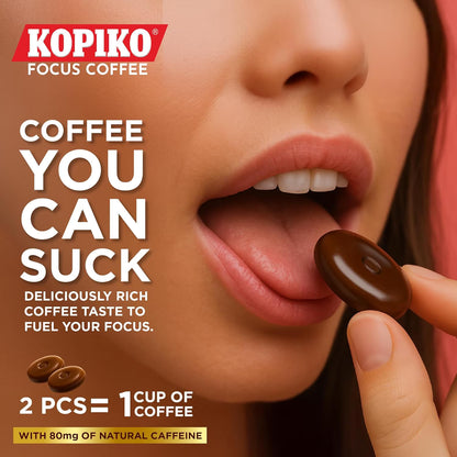 Kopiko Focus Coffee Candy – Sugar-Free, Caffeinated Hard Candy for Energy & Mental Focus – 12 Candy Pack