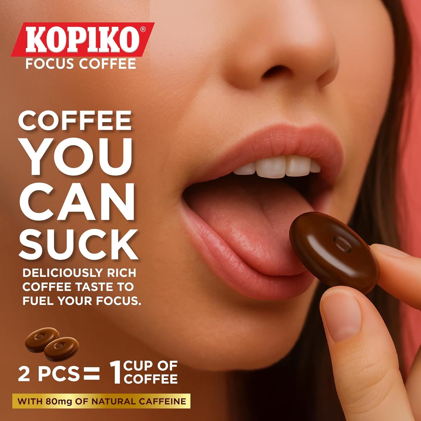 Kopiko Focus Coffee Candy - Highly Concentrated Caffeine Candy, 6 pack box with 4 Focus candies per pack. 2 Candies Equals One Cup of Coffee