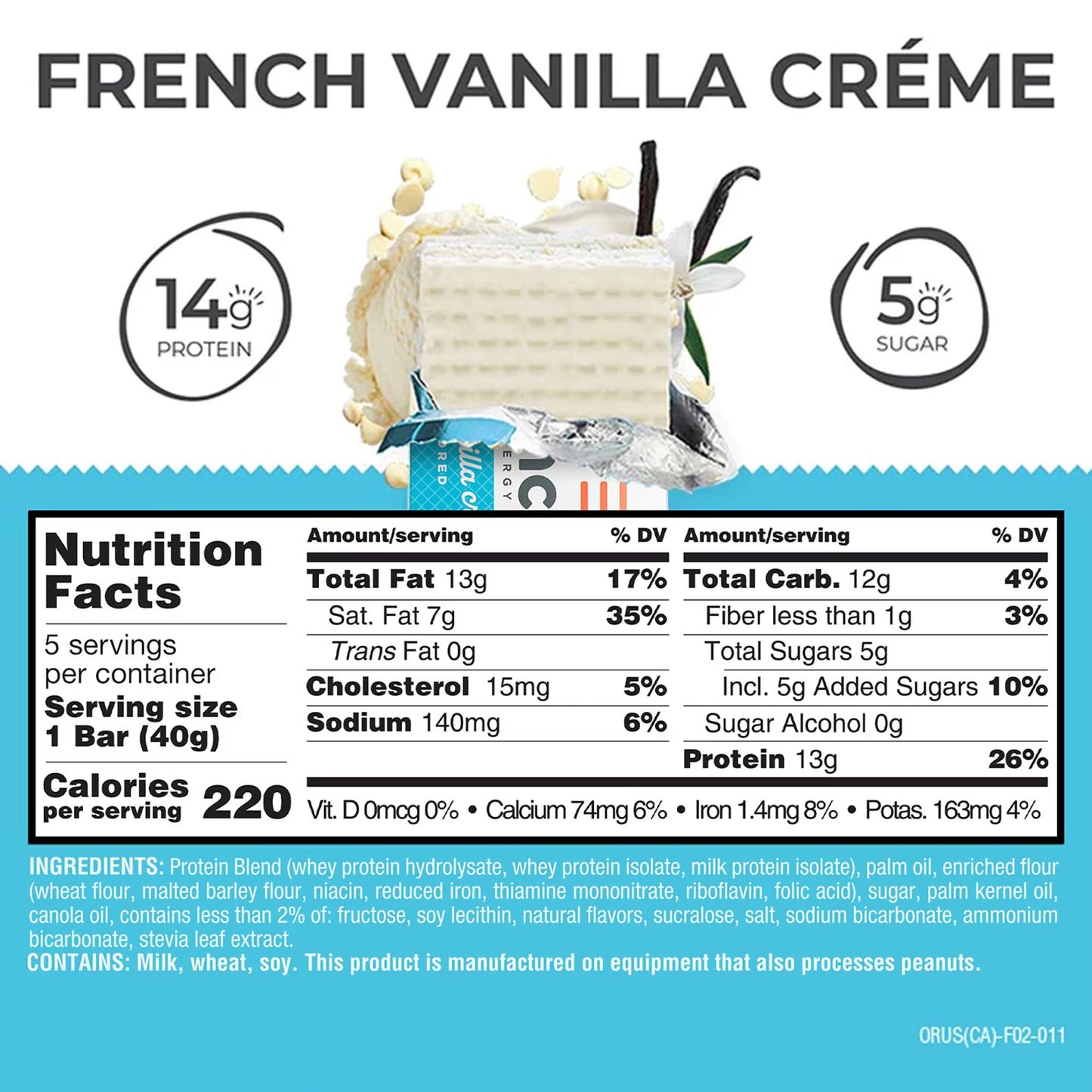 Power Crunch Protein Energy Bars, Vanilla Cream 1.4oz, 5 Count Carton