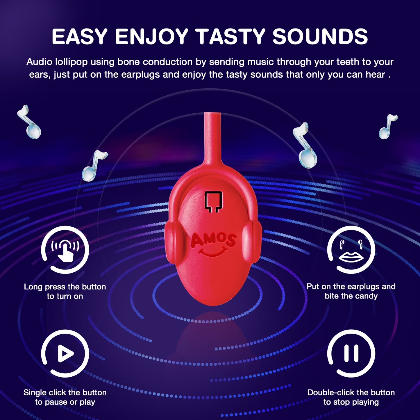 AMOS Music Lollipop Strawberry Audio Suckers, Fat Free Creative Gift Heart Shape Candy