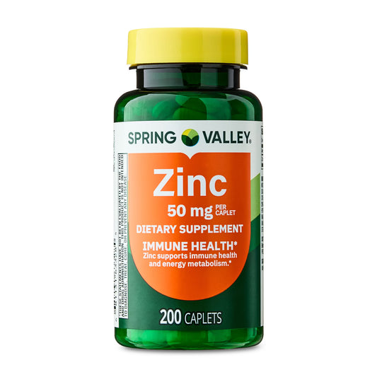 (3 pack) Spring Valley Zinc Dietary Supplement Caplets for Immune Health, 50 mg, 200 Count