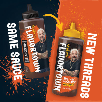 Guy Fieri Flavortown Smokin' Hickory Grilling Sauce, Sweet BBQ Glaze for Brisket Ribs and Pulled Pork, 15.5 oz