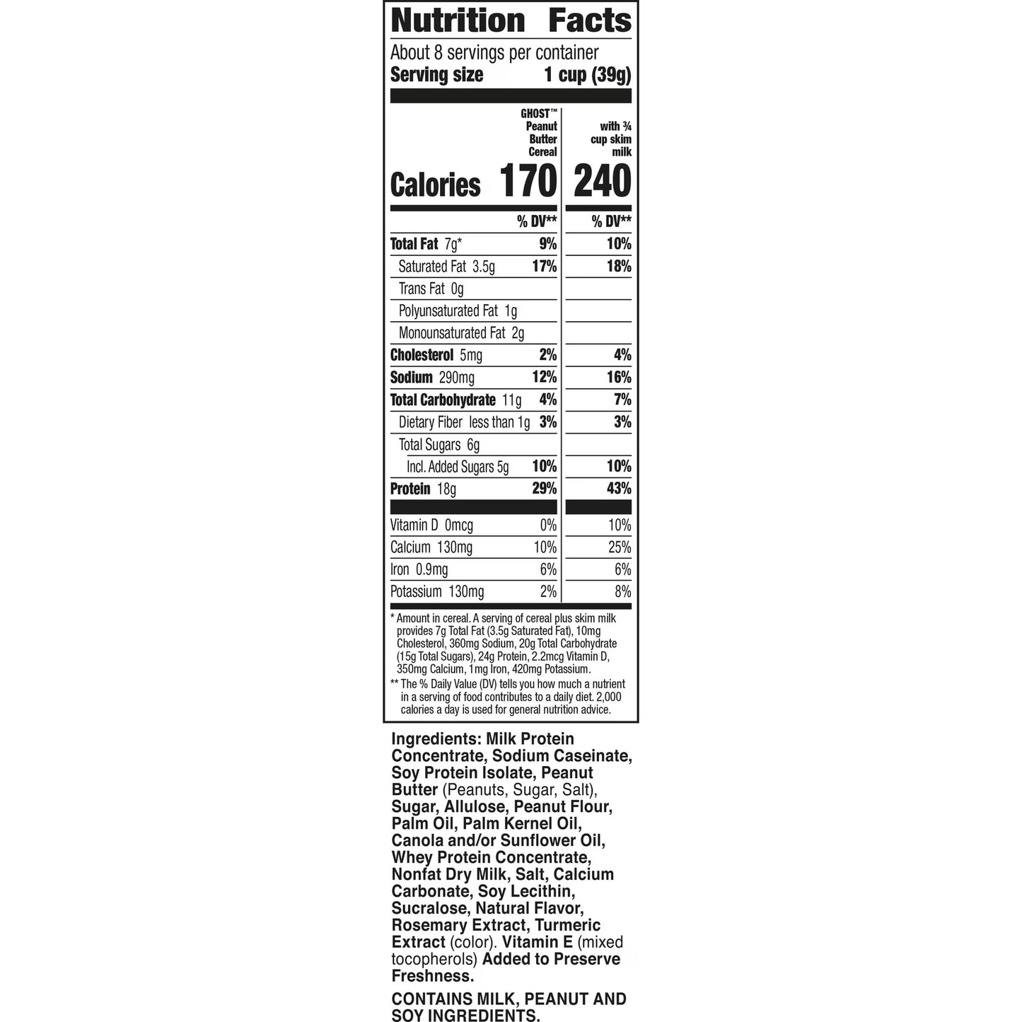 GHOST PROTEIN CEREAL, PEANUT BUTTER Flavor, 18G Protein, 10.8 oz