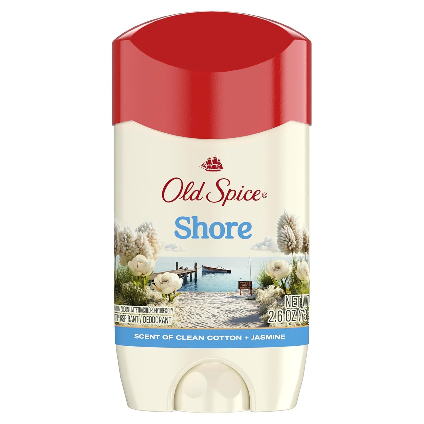 Old Spice Dry Feel Antiperspirant Deodorant for Men, 24/7 Long Lasting Freshness, 24/7 Sweat & Odor Protection, Gentle on Skin with Skin Conditioners, Shore with Clean Cotton & Jasmine Scent, 2.6 oz