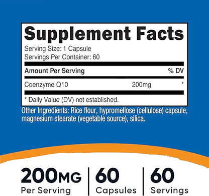 Nutricost CoQ10 200mg, 60 Vegetarian Capsules, 60 Servings, Vegetarian
