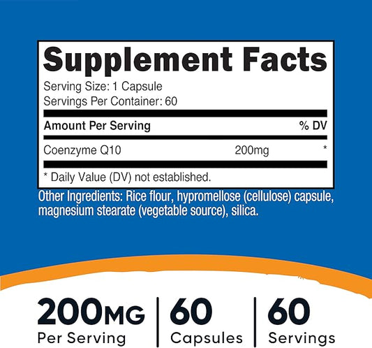 Nutricost CoQ10 200mg, 60 Vegetarian Capsules, 60 Servings, Vegetarian
