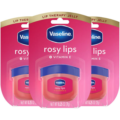 Vaseline Lip Therapy Rosy Lips 3-Pack – Moisturizing Lip Balm for Very Dry Lips in Mini Jars, 0.25 Oz.