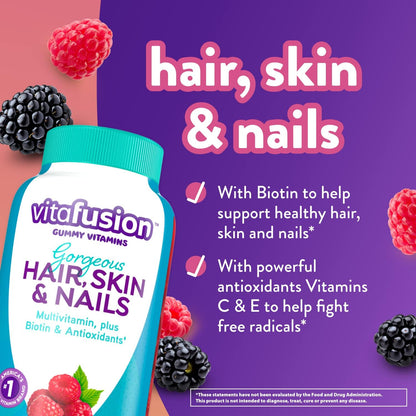 Vitafusion Gorgeous Hair/Skin & Nails Multivitamin Gummy Vitamins + Biotin & Antioxidant Vitamins C&E/Raspberry Flavor (45 Day Supply) America’s Number One Gummy Vitamin Brand, 135 Count (Pack of 2)