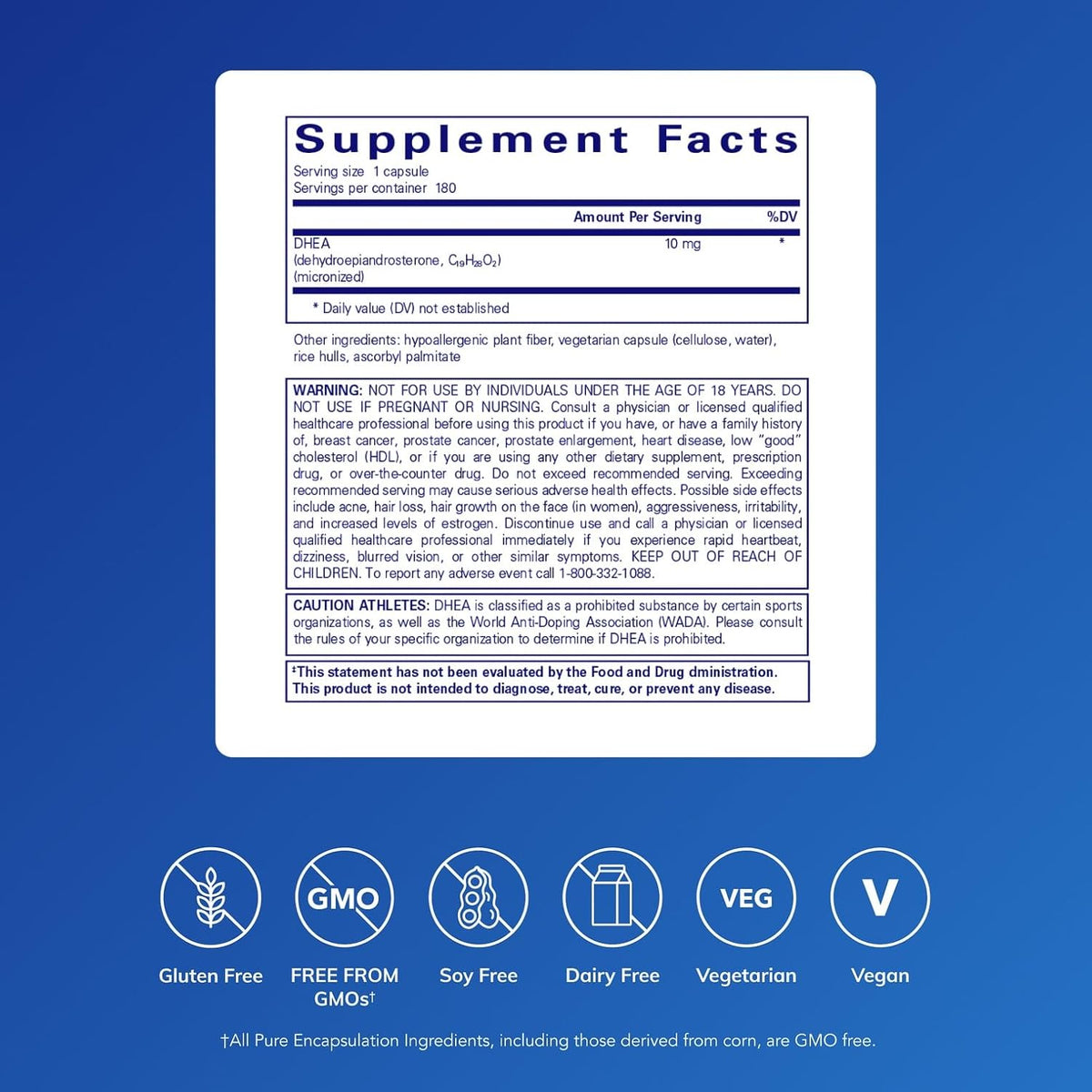 Pure Encapsulations DHEA 10 mg, 180 Capsules