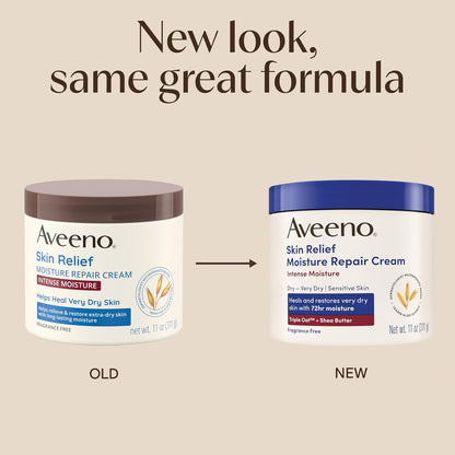 Aveeno Skin Relief Intense Moisture Repair Body Cream with Triple Oat &Shea Butter Formula,Moisturizing Cream Heals&Restores Very Dry Skin w/Long-Lasting Moisture,Fragrance-Free, 11 Ounce (Pack of 12)