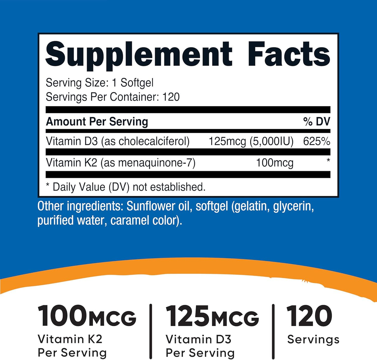 Nutricost Vitamin K2 (MK7) (100mcg) + Vitamin D3 (5000 IU) 120 Softgels - Gluten Free and Non-GMO (Pack of 2)