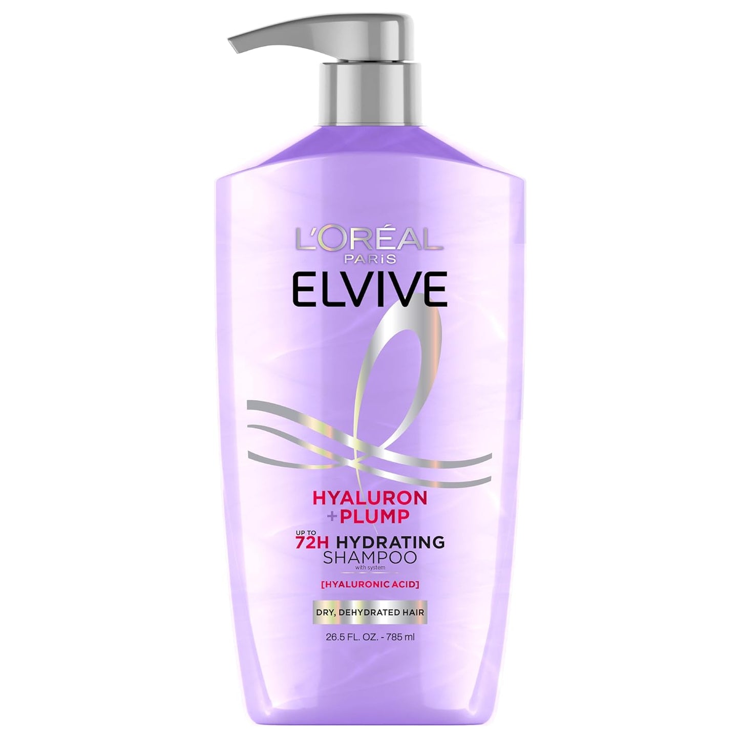 L'Oreal Paris Elvive Hyaluron Plump Hydrating Shampoo for Dehydrated, Dry Hair Infused with Hyaluronic Acid Care Complex, Paraben-Free, 26.5 Fl Oz