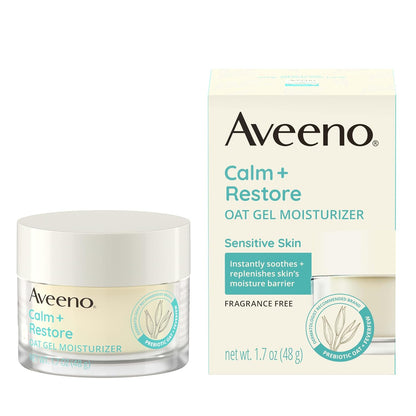 Aveeno Calm+Restore Oat Gel Face Moisturizer for Sensitive Skin, Fast-Absorbing&Lightweight Moisturizer & Face Cream with Prebiotic Oat&Feverfew,Fragrance-Free &Hypoallergenic,1.7 Ounce (Pack of 12)