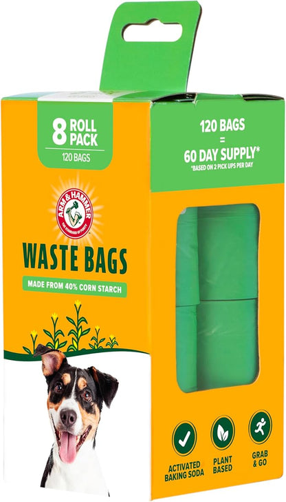 Arm and Hammer Plant Based Dog Poop Waste Bags, 120 Count, Green