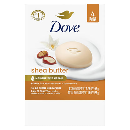 Dove Beauty Bar Soap Shea Butter for Nourished,Radiant Skin,Enriches Skin 3.75 oz,(Pack of 8)