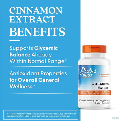 Doctor's Best Cinnamon Bark Extract Capsules, Gluten Free, 120 Veg Caps