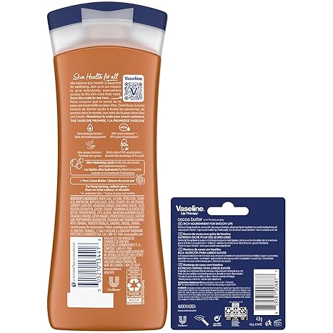 Vaseline Intensive Care Cocoa Radiant Hand & Body Moisturizer + Lip Therapy with Cocoa Butter for Healing Dry Skin & Lips