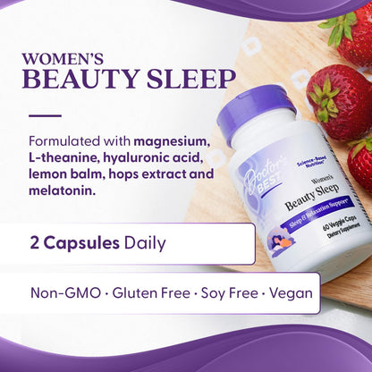 Doctors Best Womens Beauty Sleep with Magnesium, Theanine, Melatonin, Sleep & Relaxation Support, Non-GMO, Gluten Free, Soy Free, Vegan 60 Veggie Caps