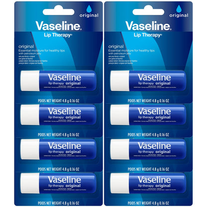Vaseline Lip Therapy Original 8-Pack – Lip Moisturizer for Dry, Cracked Lips, 0.16 Oz Ea