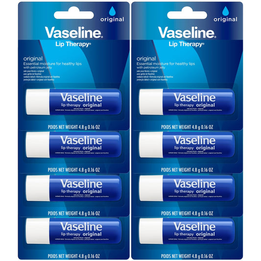 Vaseline Lip Therapy Original 8-Pack – Lip Moisturizer for Dry, Cracked Lips, 0.16 Oz Ea