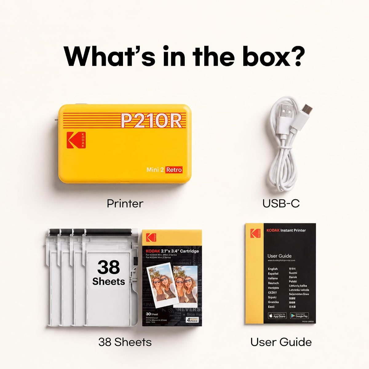 KODAK Mini 2 Retro 2x3 Portable Photo Printer, 4PASS, 38 Sheets, Black
