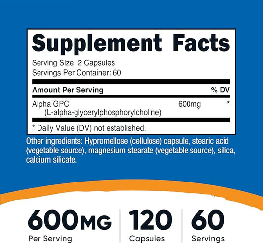 Nutricost Alpha GPC (600mg) 120 Vegetarian Capsules, Gluten Free