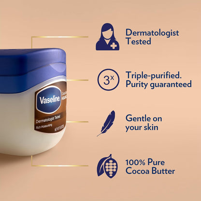 Vaseline Cocoa Butter Healing Jelly, Scented, 3-Pack – Rich Moisturizing Ointment, Petrolatum Skin Protectant for Dry Skin, 7.5 Oz Ea