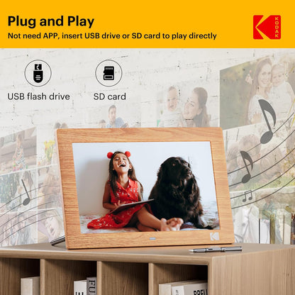 KODAK 10.1 Inch Digital Picture Frame with Remote Control, 1280x800 HD Display Digital Photo Frame, USB or SD Card Required, Auto-Rotate, Supports Photo/Video/Music/Calendar/Slideshow
