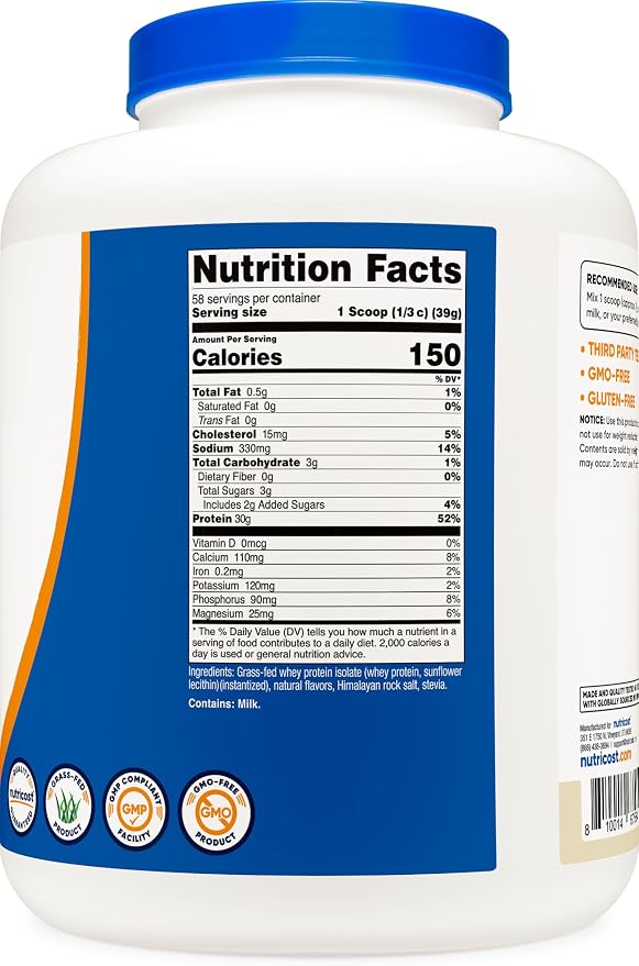 Nutricost Grass-Fed Whey Protein Isolate (Vanilla) 5LBS (Pack of 2)