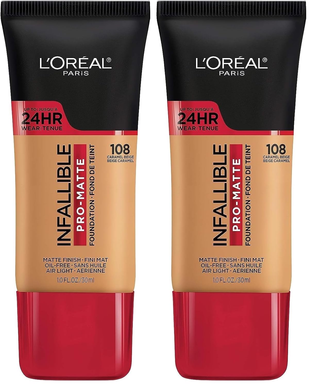 L'Oreal Paris Cosmetics Makeup Infallible Pro-Matte Liquid Longwear Foundation, Caramel Beige, 1 fl oz (Pack of 2)