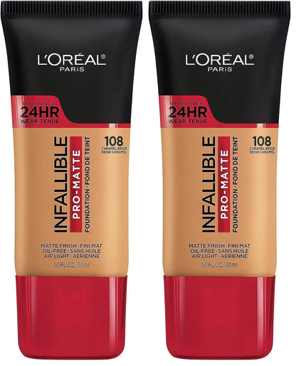L'Oreal Paris Cosmetics Makeup Infallible Pro-Matte Liquid Longwear Foundation, Caramel Beige, 1 fl oz (Pack of 2)