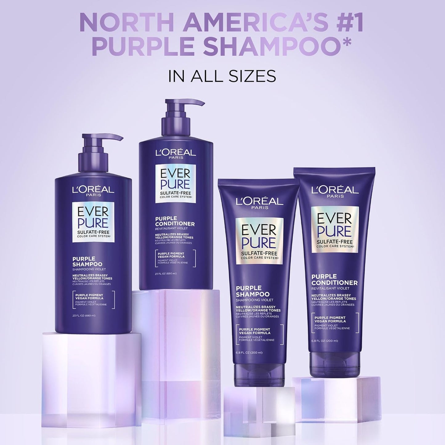 L’Oreal Paris Sulfate Free Brass Toning Purple Conditioner for Blonde,Bleached,Silver,or Brown Highlighted Hair,EverPure,23 Fl Oz (Packaging May Vary),(Pack of 2)