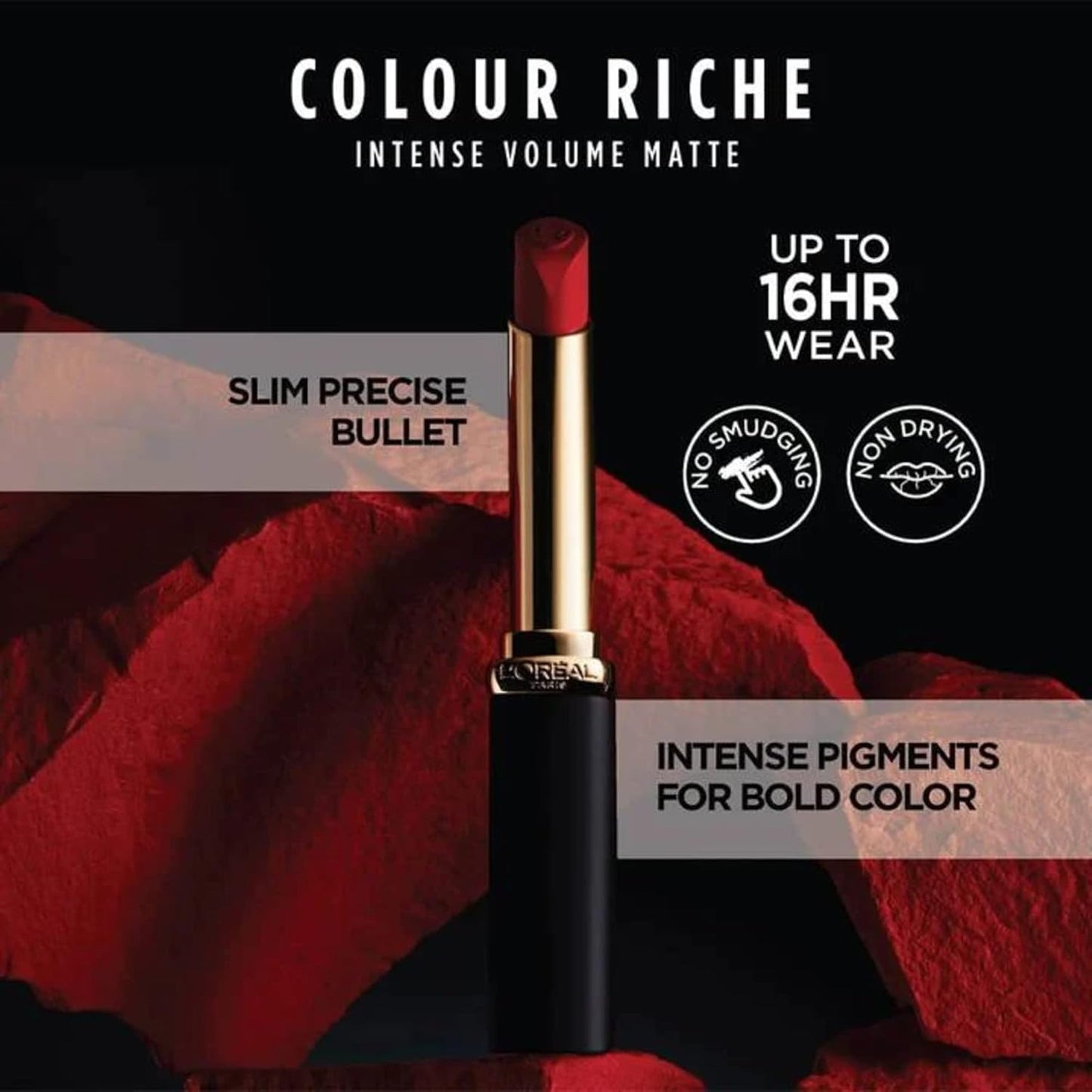 L'Oreal Paris Colour Riche Intense Volume Matte Lipstick, Lip Color Infused with Hyaluronic Acid for up to 16hr All Day Comfort, Le Rouge Determination, 0.06 oz (Pack of 2)