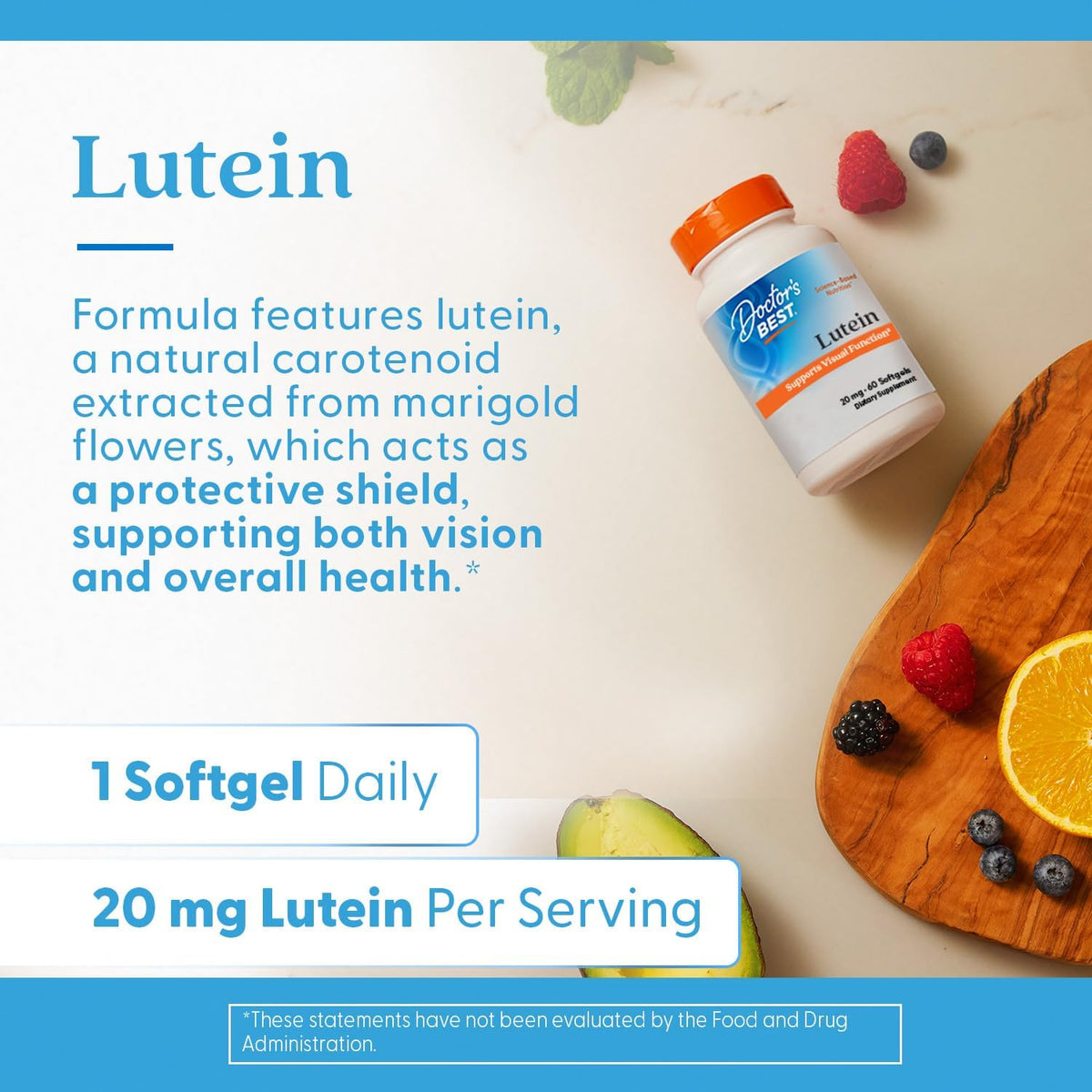 Doctor's Best Lutein Supplement 20mg with Zeaxanthin 1mg, 60 Softgels
