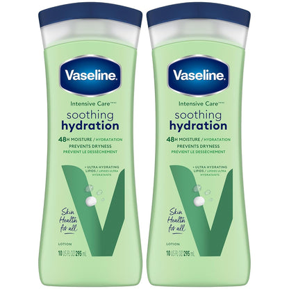 Vaseline Soothing Hydration 2-Pack – Intensive Care Moisturizing Hand and Body Lotion with Aloe, Ultra-Hydrating Lipids, 48 Hours of Moisture, 10 Oz Ea