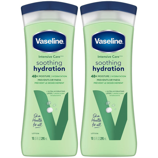 Vaseline Soothing Hydration 2-Pack – Intensive Care Moisturizing Hand and Body Lotion with Aloe, Ultra-Hydrating Lipids, 48 Hours of Moisture, 10 Oz Ea